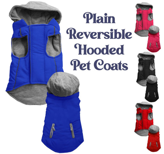 Pet Dog & Cat Reversible Hooded Coat Blank, PlainReversible Dog & Cat Hooded Coat – Water Resistant, Warm & Stylish