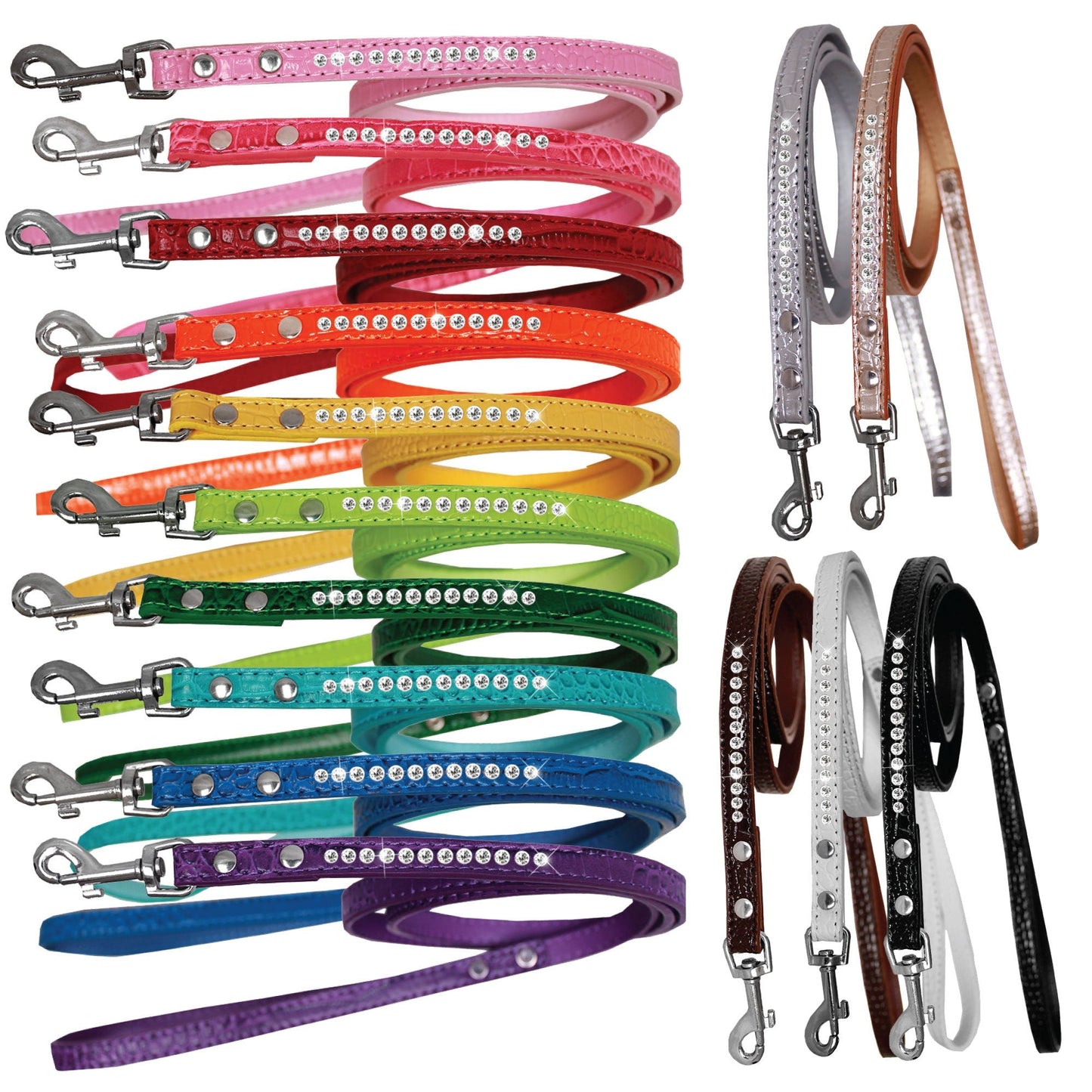 Dog, Puppy & Pet Designer Croc Leash, "One Row Clear Crystal
