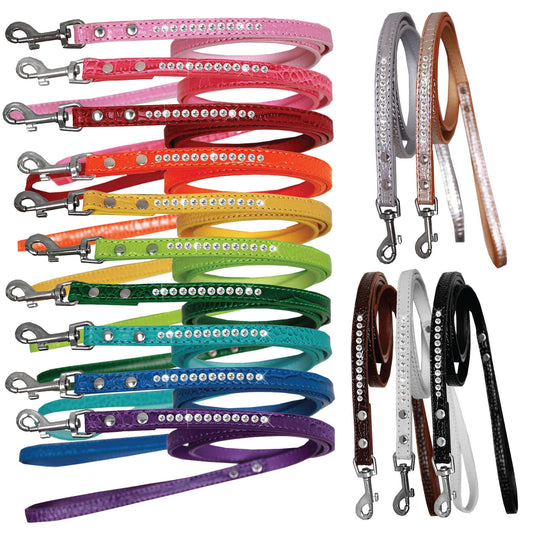 Dog, Puppy & Pet Designer Croc Leash, "One Row Clear Crystal
