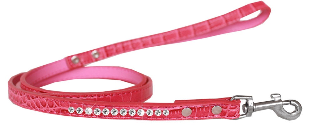 Dog, Puppy & Pet Designer Croc Leash, "One Row Clear Crystal