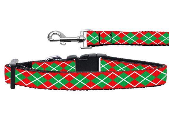 - Christmas Nylon Pet Collars and Leashes, "Christmas Argyle"   + Christmas Argyle Pet Collar & Leash Set (2025) - Matching Nylon Holiday Gear for Dogs & Cats
